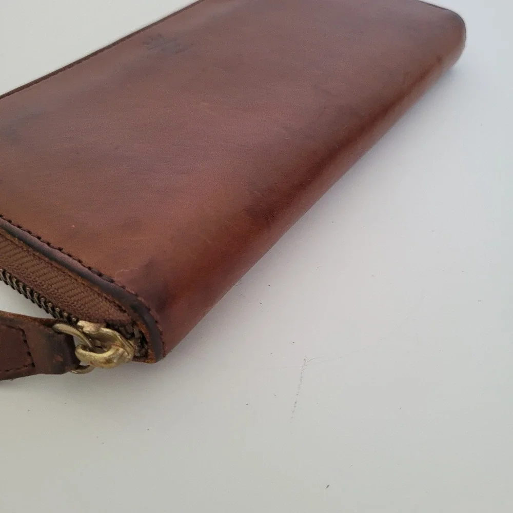 Zario Grandee Brown Leather Zip Around Wallet Long Accordion Organizer Mens